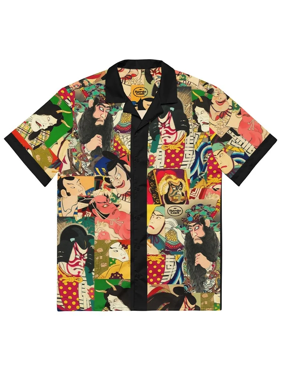 Kabuki Ukiyo-e Camp Collar Shirt | Japanese Ukiyo-e Merch